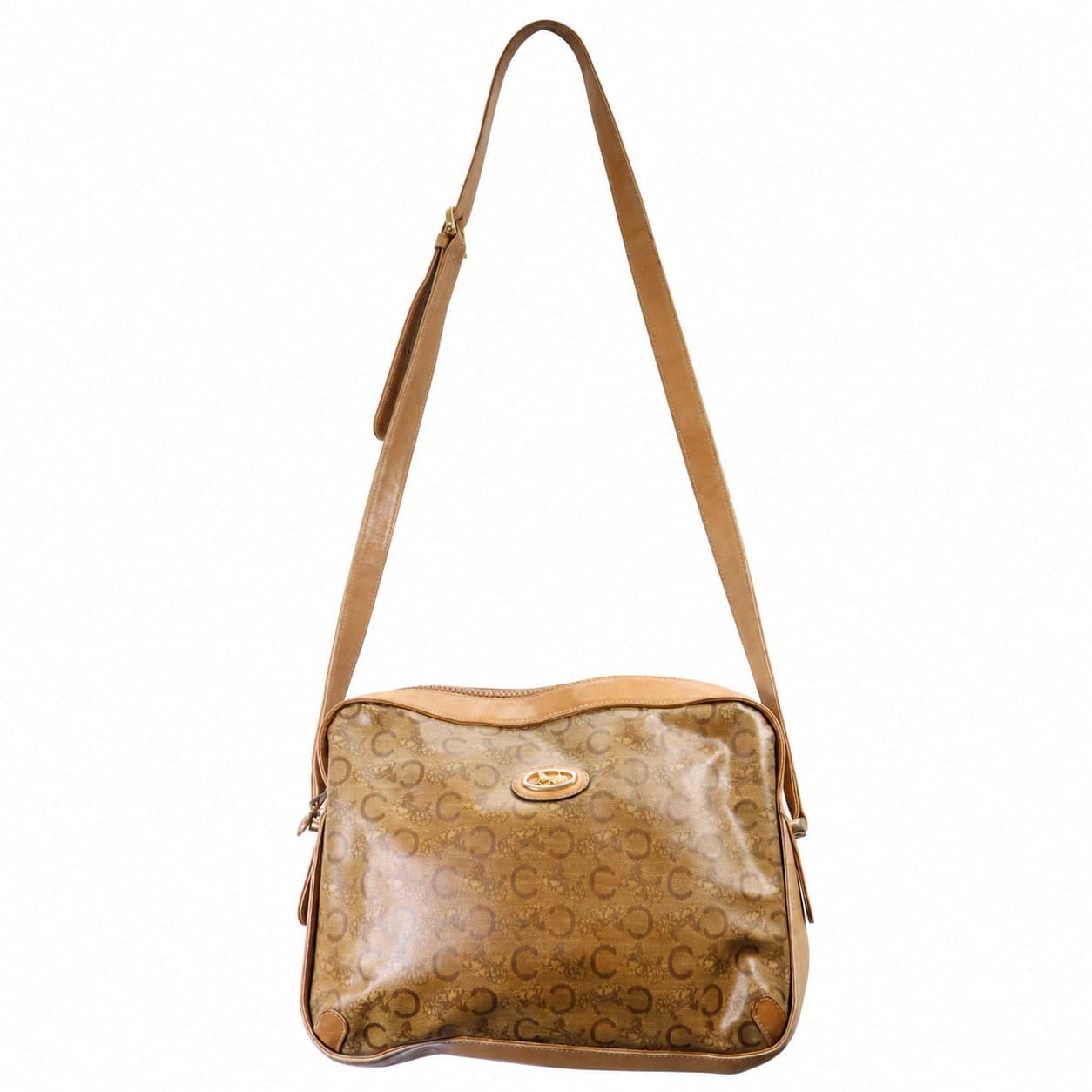 Céline Macadam Coated Canvas Leather Shoulder Bag Crossbody Bag Beige Brown