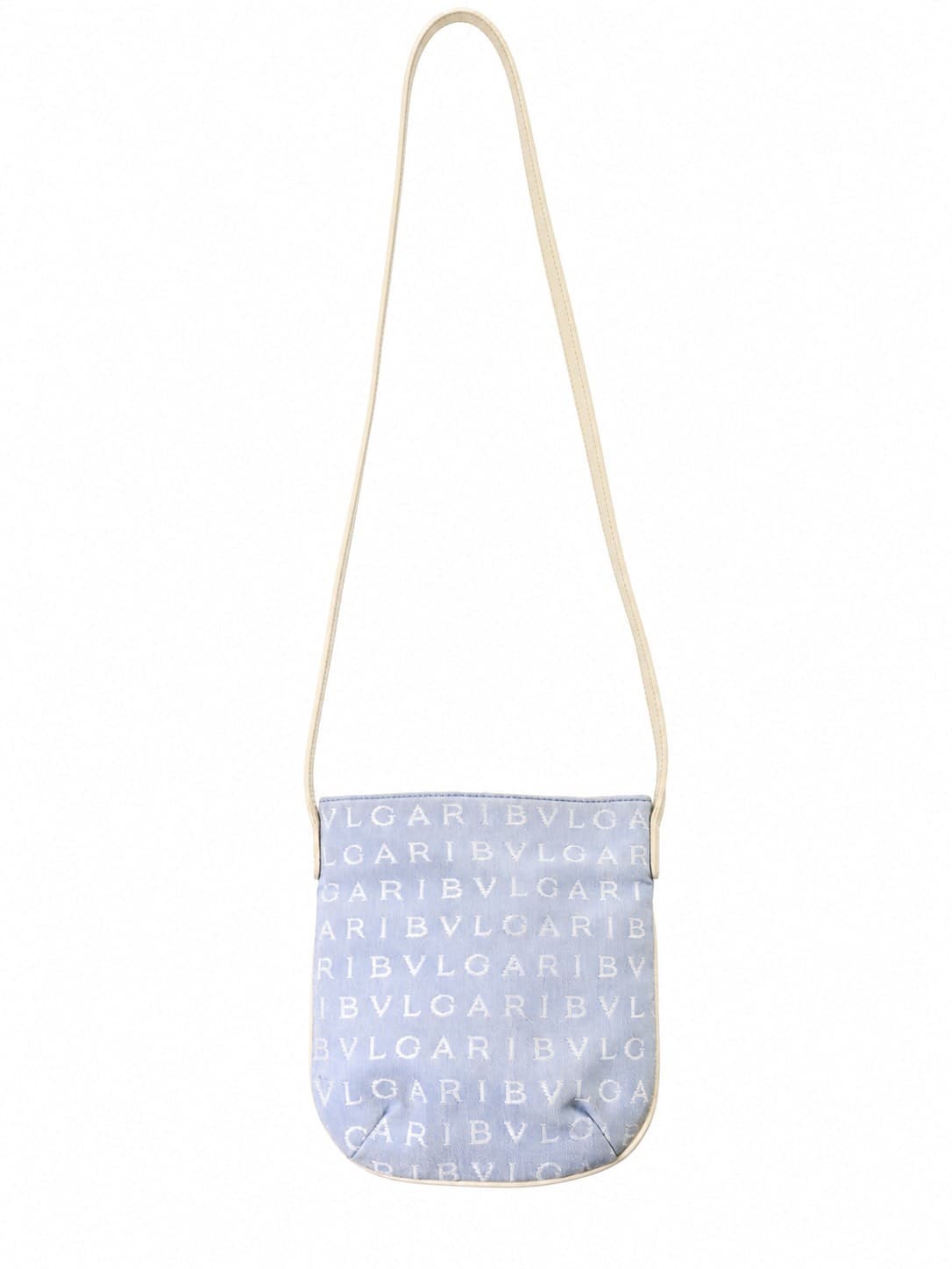 Bvlgari Logo Mania Canvas Leather Crossbody Shoulder Bag Handbag Purse Blue