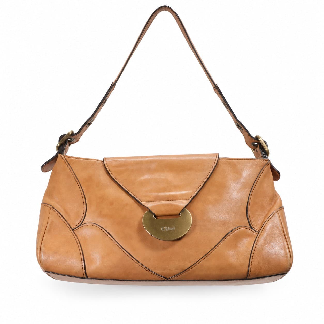 Chloé Tan Cognac Leather Shoulder Bag Handbag Purse Bay Brass Hardware