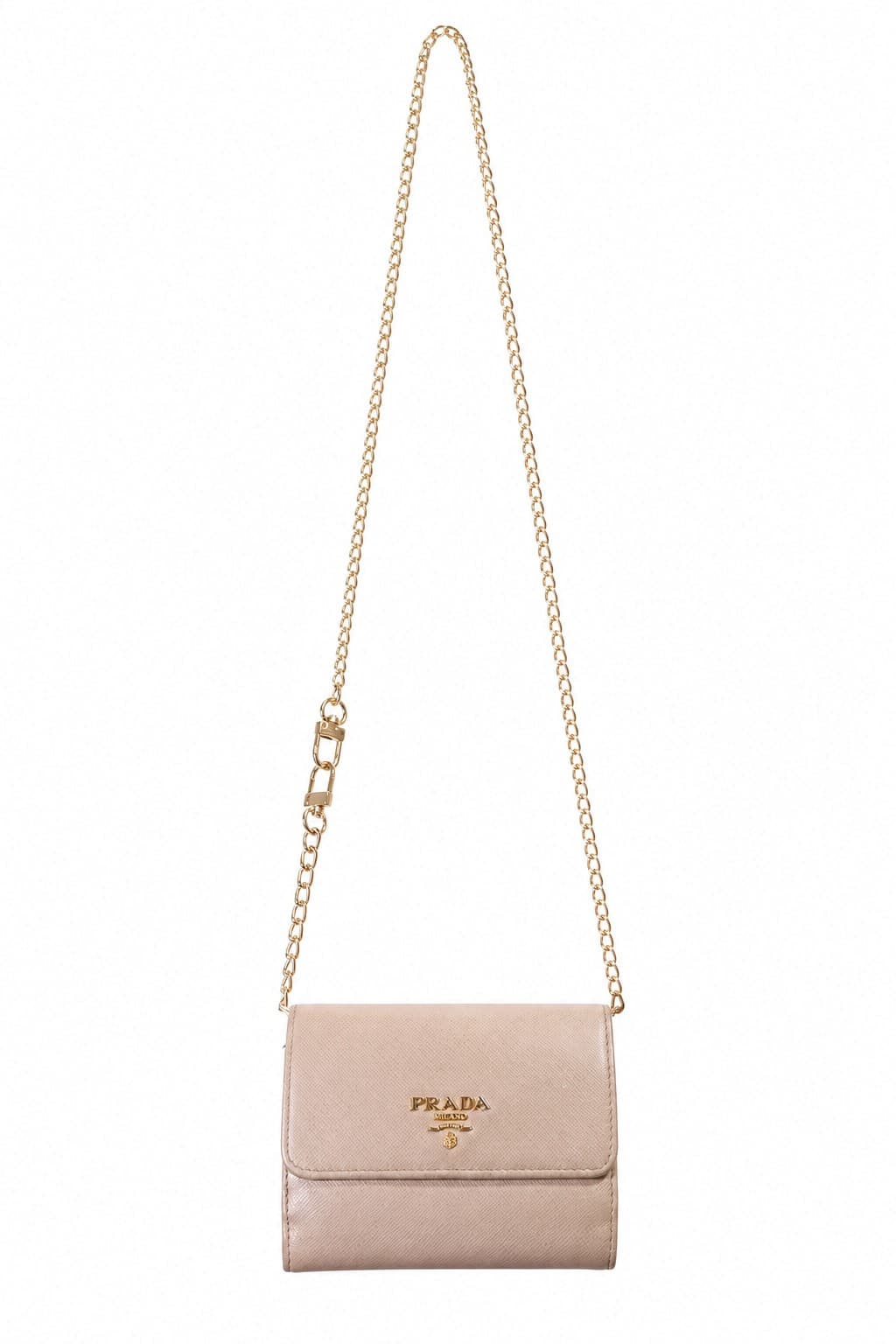 Prada Saffiano Leather Wallet On Chain Crossbody Bag Handbag Purse Beige Gold