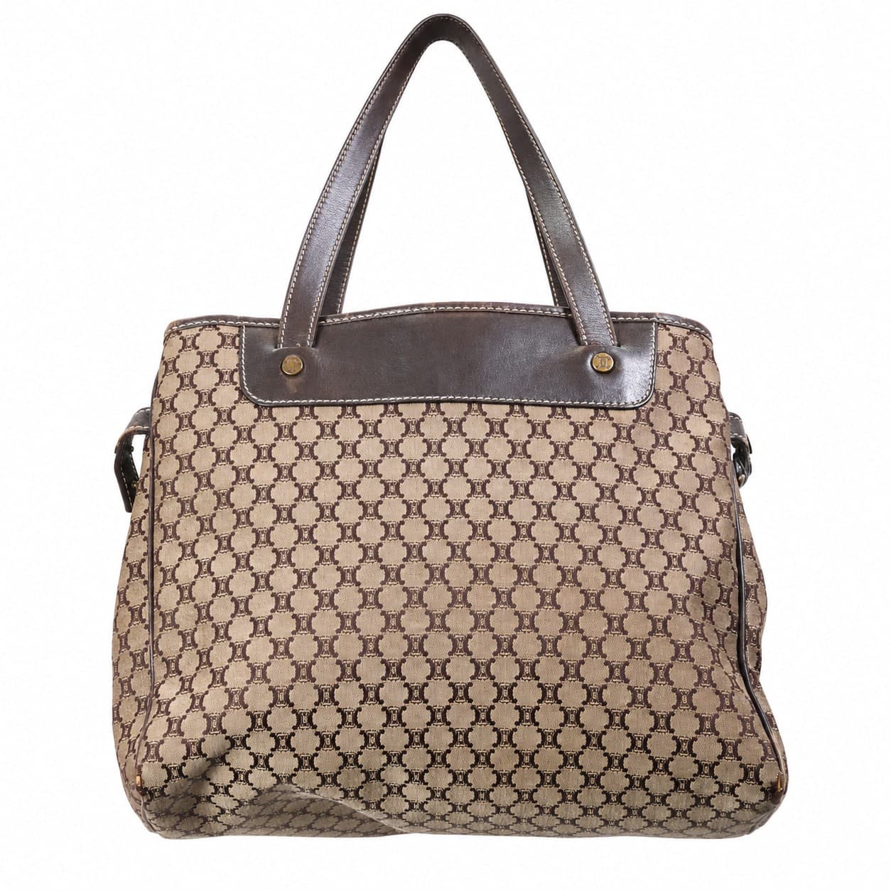 Céline Macadam Canvas Leather Brown Tote Handbag Purse Bag Top Handle