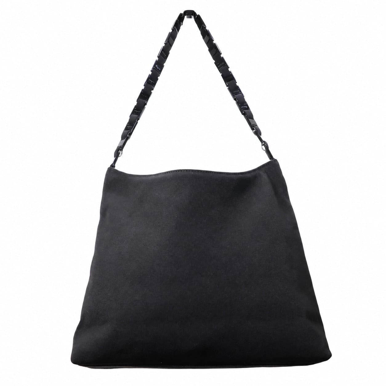 Salvatore Ferragamo Black Canvas Shoulder Bag Handbag Purse Chain Strap
