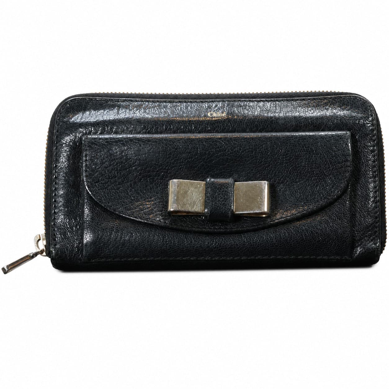 Chloé Lily Black Leather Bow Continental Zip Around Wallet