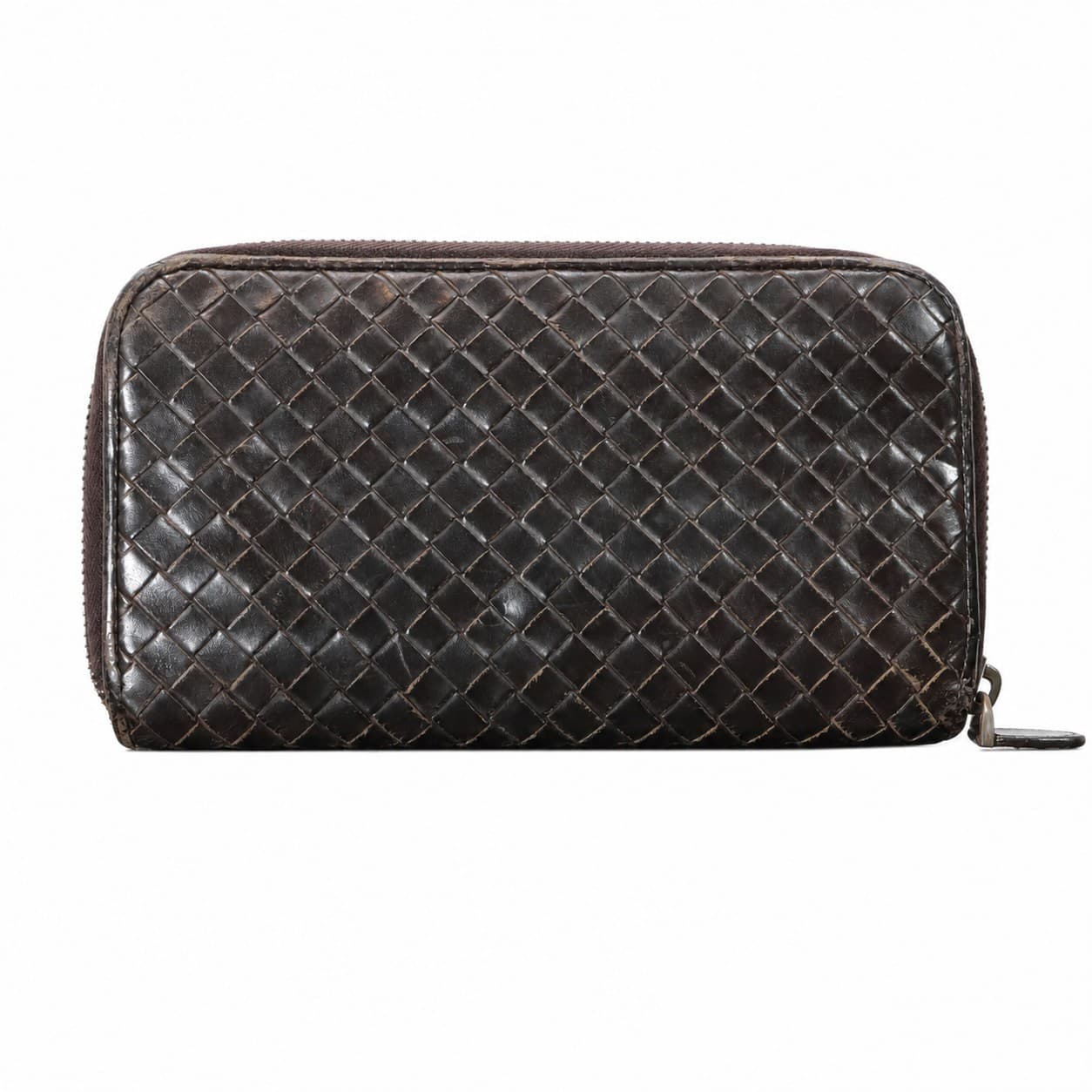 Bottega Veneta Intrecciato Woven Leather Zip Around Continental Wallet Brown