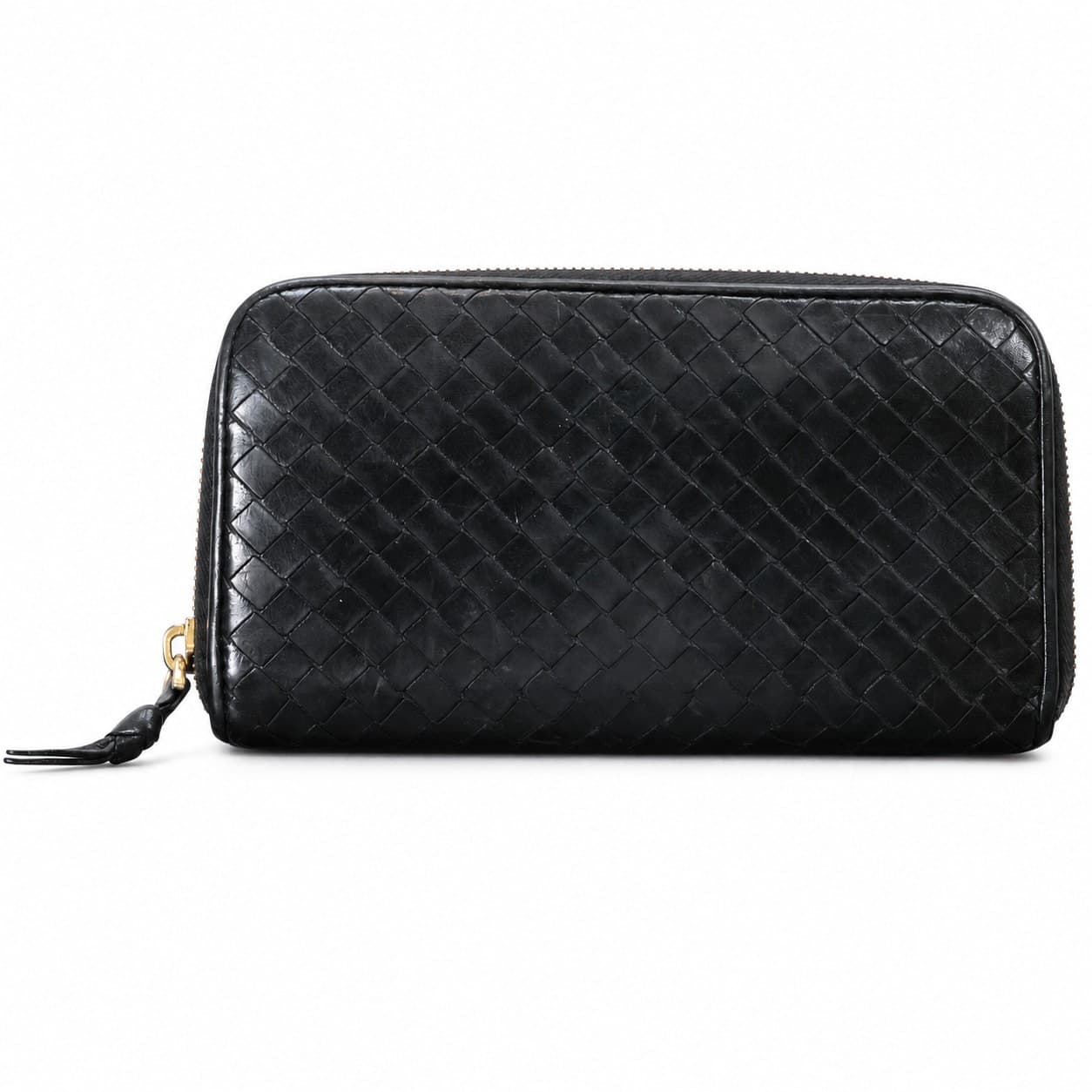 Bottega Veneta Intrecciato Black Leather Zip Around Continental Wallet