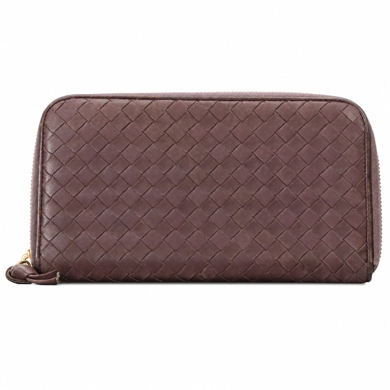 Bottega Veneta Intrecciato Leather Zip Around Continental Wallet Brown Burgundy
