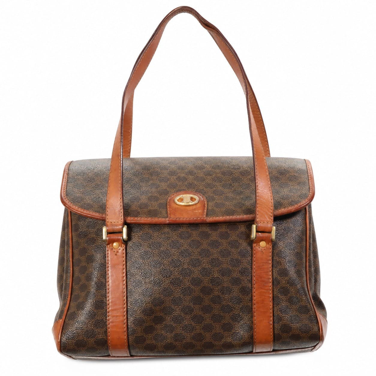 Céline Macadam Monogram Canvas Leather Shoulder Bag Handbag Purse Brown