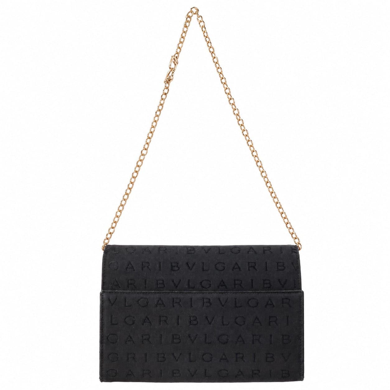 Bulgari Logomania Canvas Leather Black Wallet Chain Shoulder Bag Crossbody
