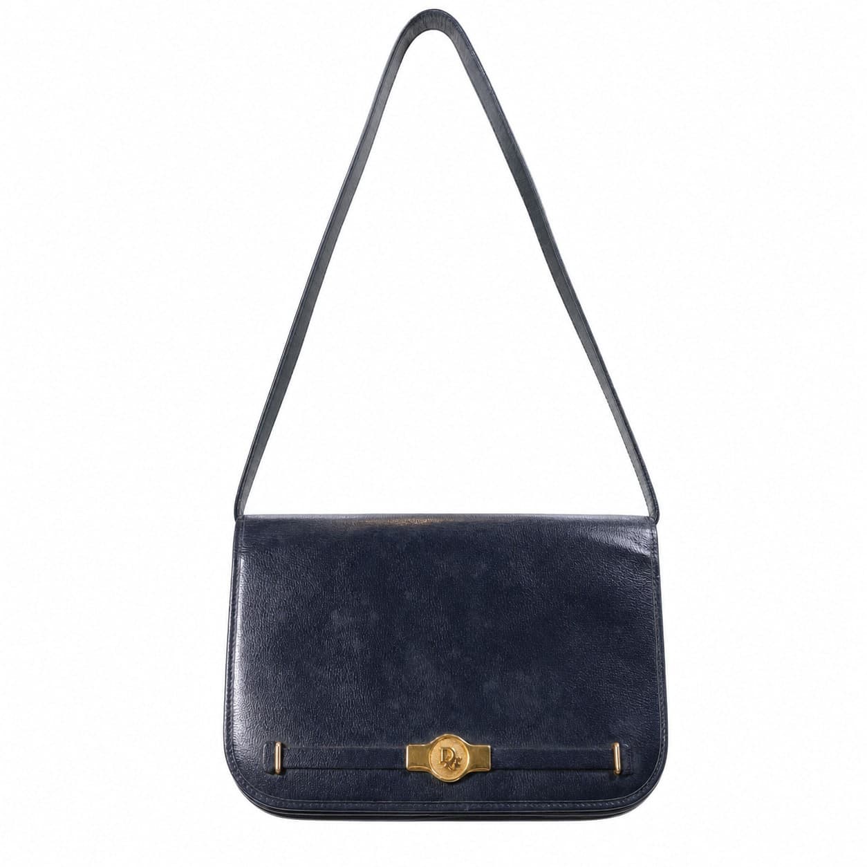 Christian Dior Black Leather CD Logo Shoulder Crossbody Bag Handbag Purse Gold Hardware