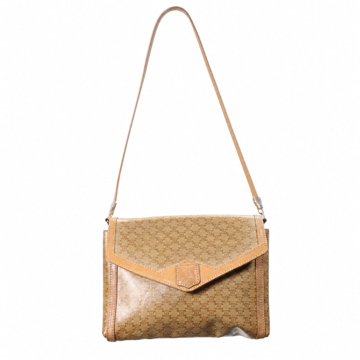 Céline Macadam Coated Canvas Leather Shoulder Bag Crossbody Handbag Purse Tan