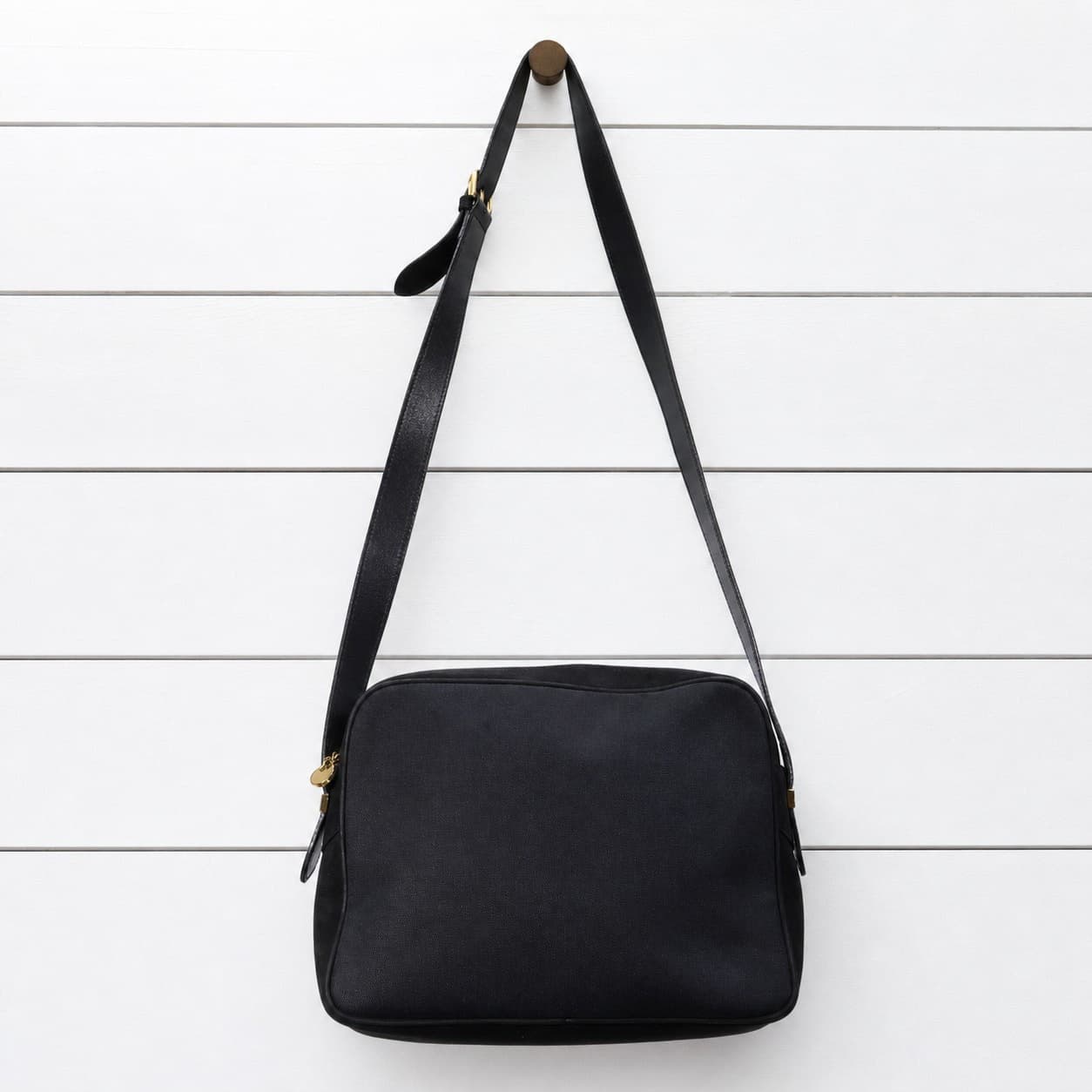 Salvatore Ferragamo Black Canvas Leather Crossbody Shoulder Bag Handbag Purse