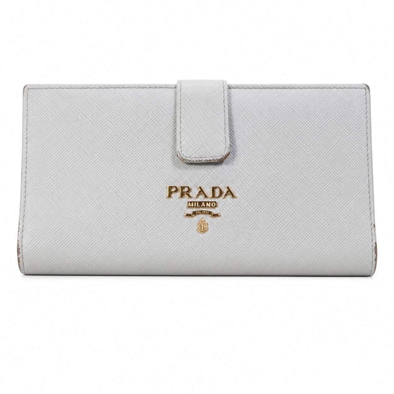 Prada Saffiano Leather Bi-Fold Continental Wallet Grey Nube Astrale 1MV025