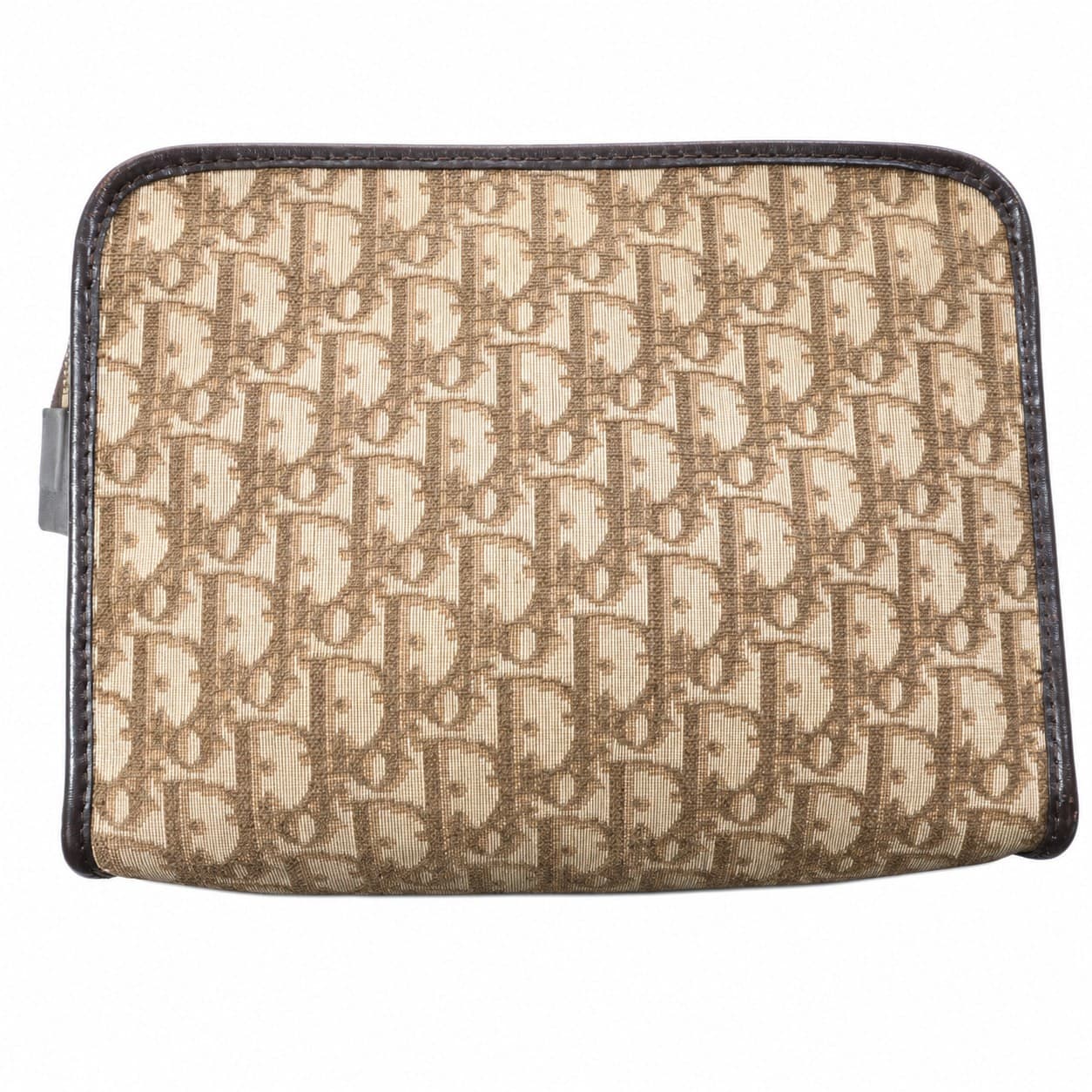 Christian Dior Oblique Monogram Canvas Leather Clutch Bag Purse Brown