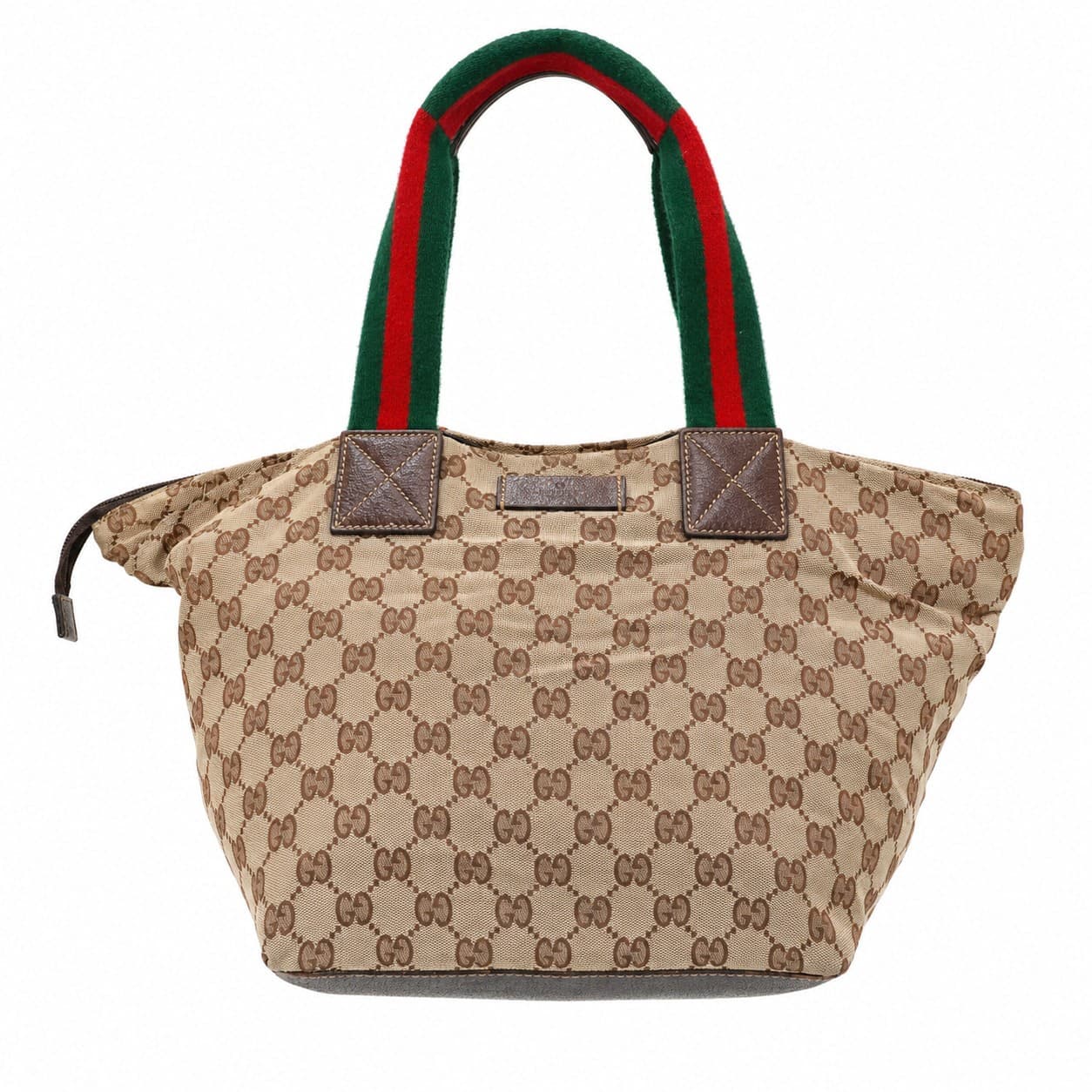 Gucci GG Canvas Web Stripe Tote Bag Shoulder Bag Handbag Purse Brown Beige