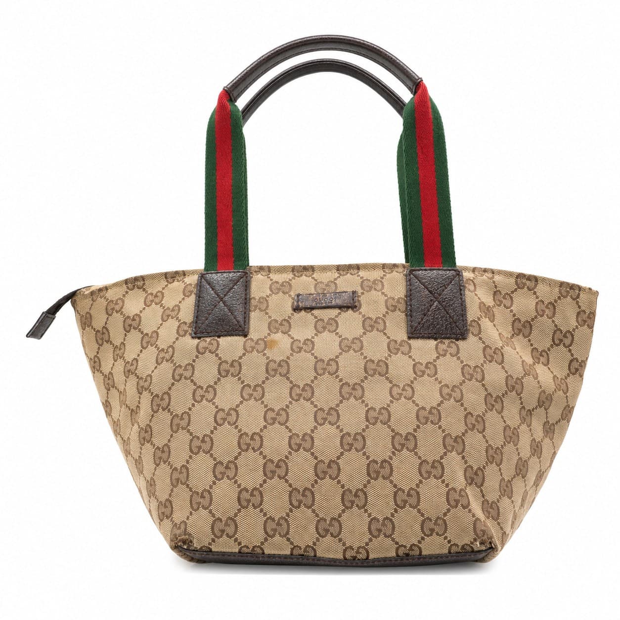 Gucci GG Canvas Tote Bag Handbag Purse Brown Beige Web Stripe