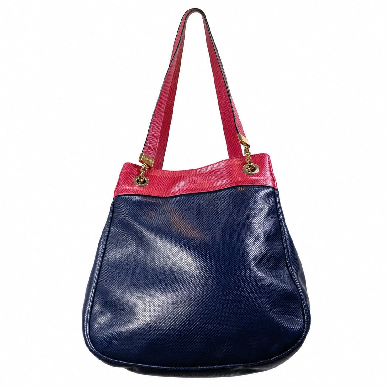 Bottega Veneta Textured Leather Shoulder Bag Handbag Purse Navy Red Bicolor