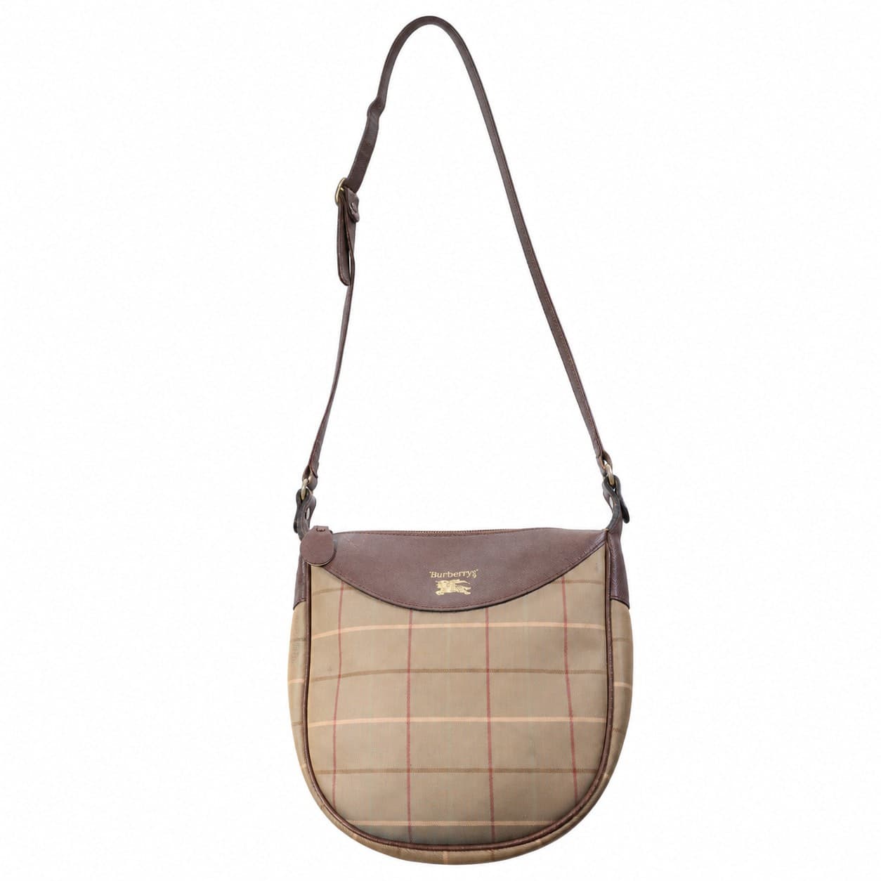 Burberrys Check Canvas Leather Crossbody Shoulder Bag Handbag Purse Beige Brown