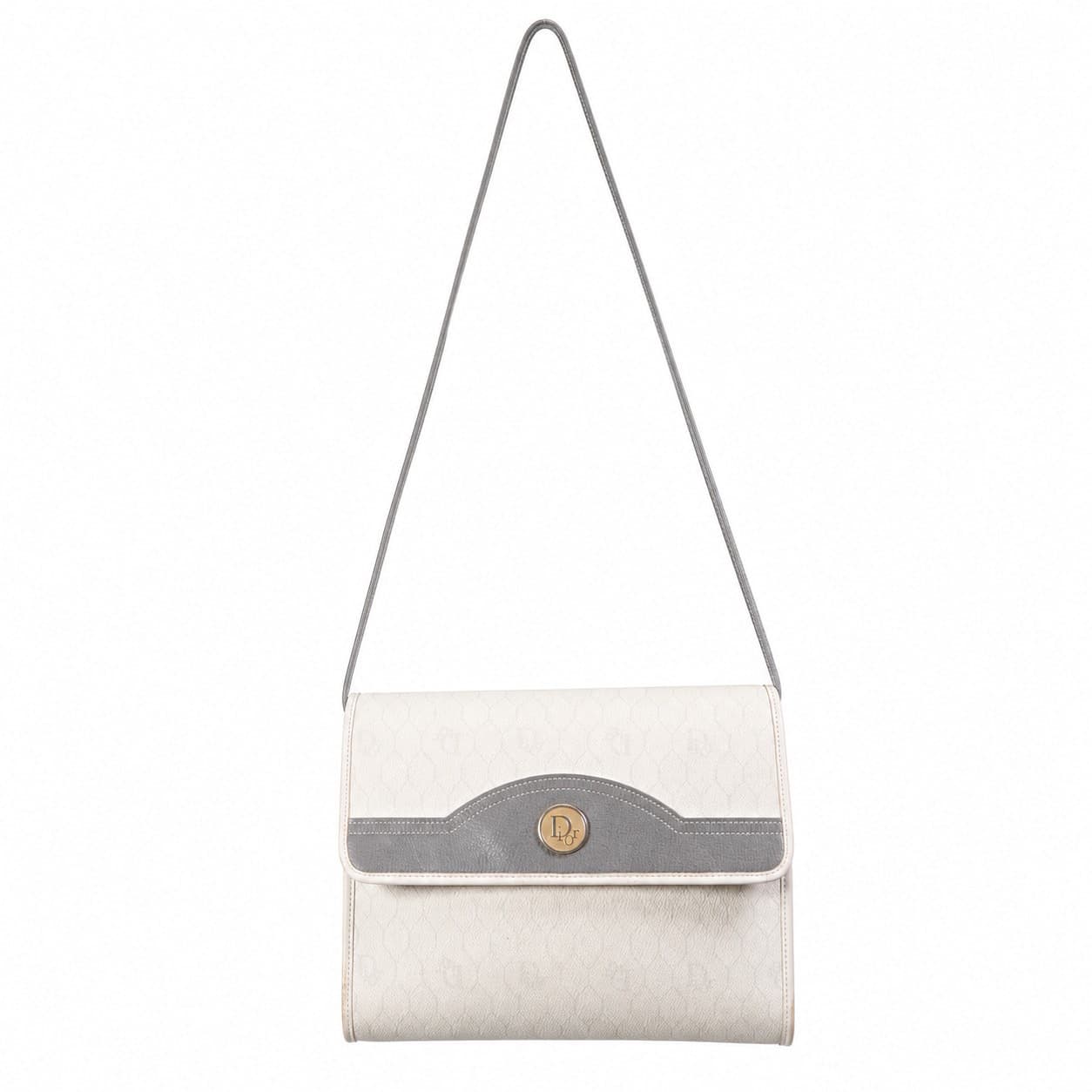 Christian Dior Leather Shoulder Bag Handbag Purse Ivory Gray CD Logo
