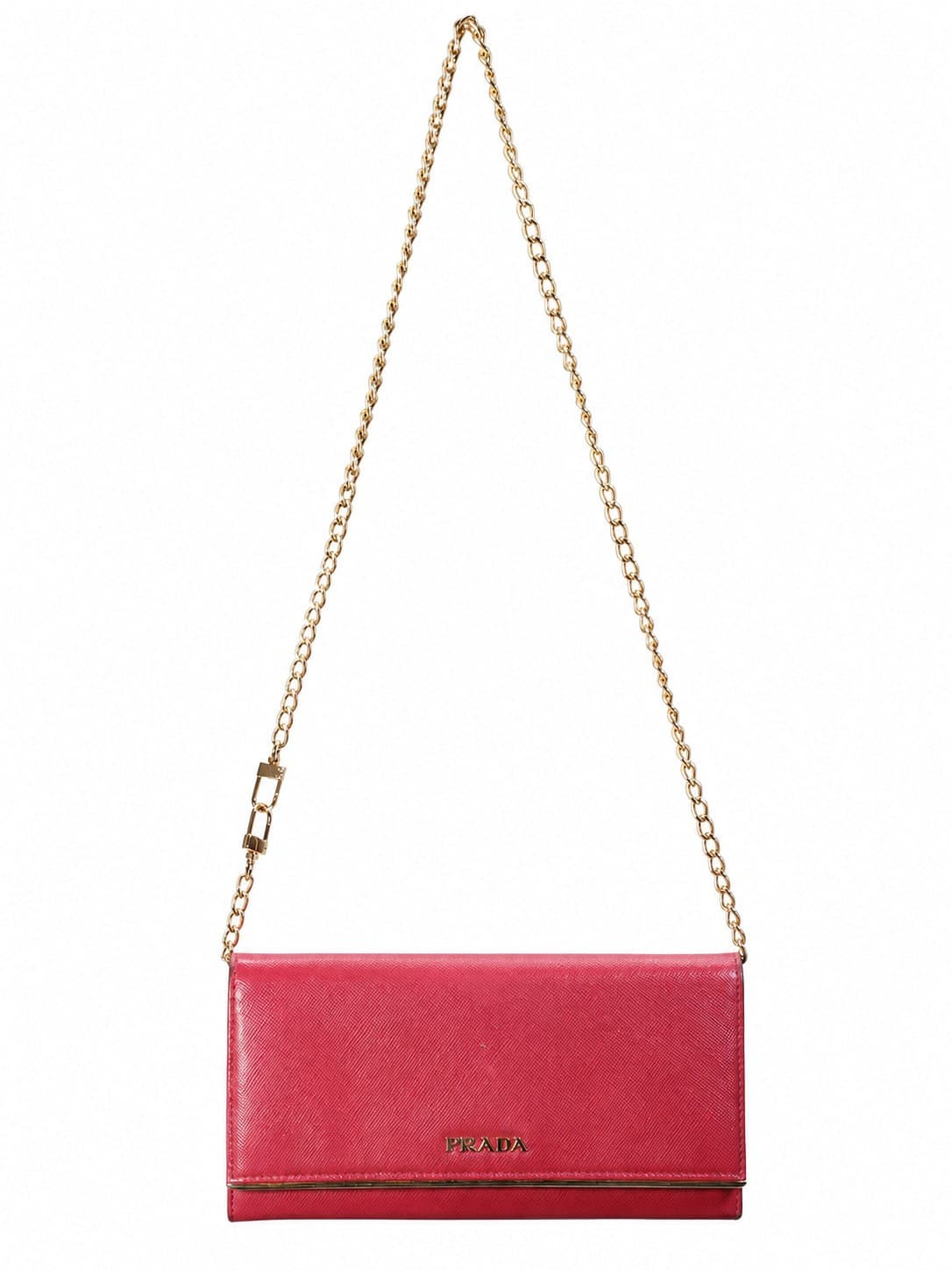 Prada Saffiano Leather Wallet On Chain Crossbody Bag Purse Pink Peonia Gold