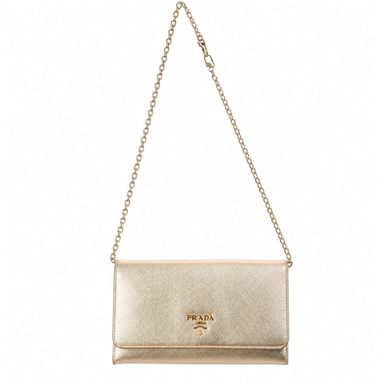 Prada Saffiano Metal Oro Wallet On Chain Gold Leather Crossbody Bag