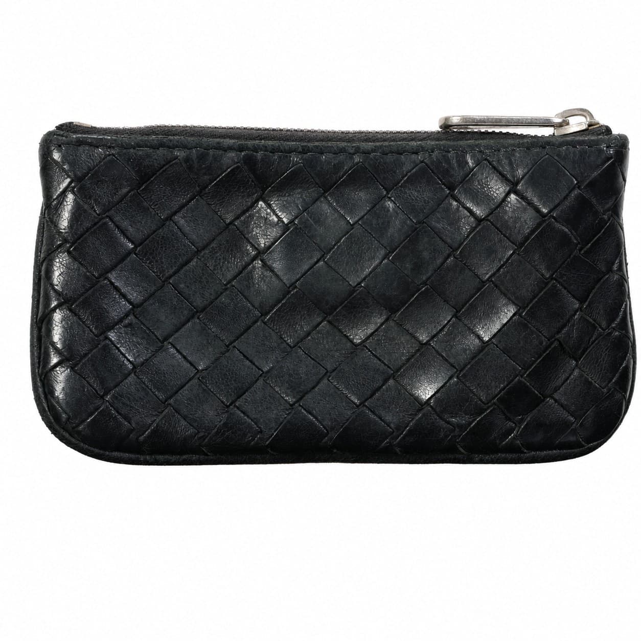 Bottega Veneta Intrecciato Black Leather Coin Purse Pouch Key Holder