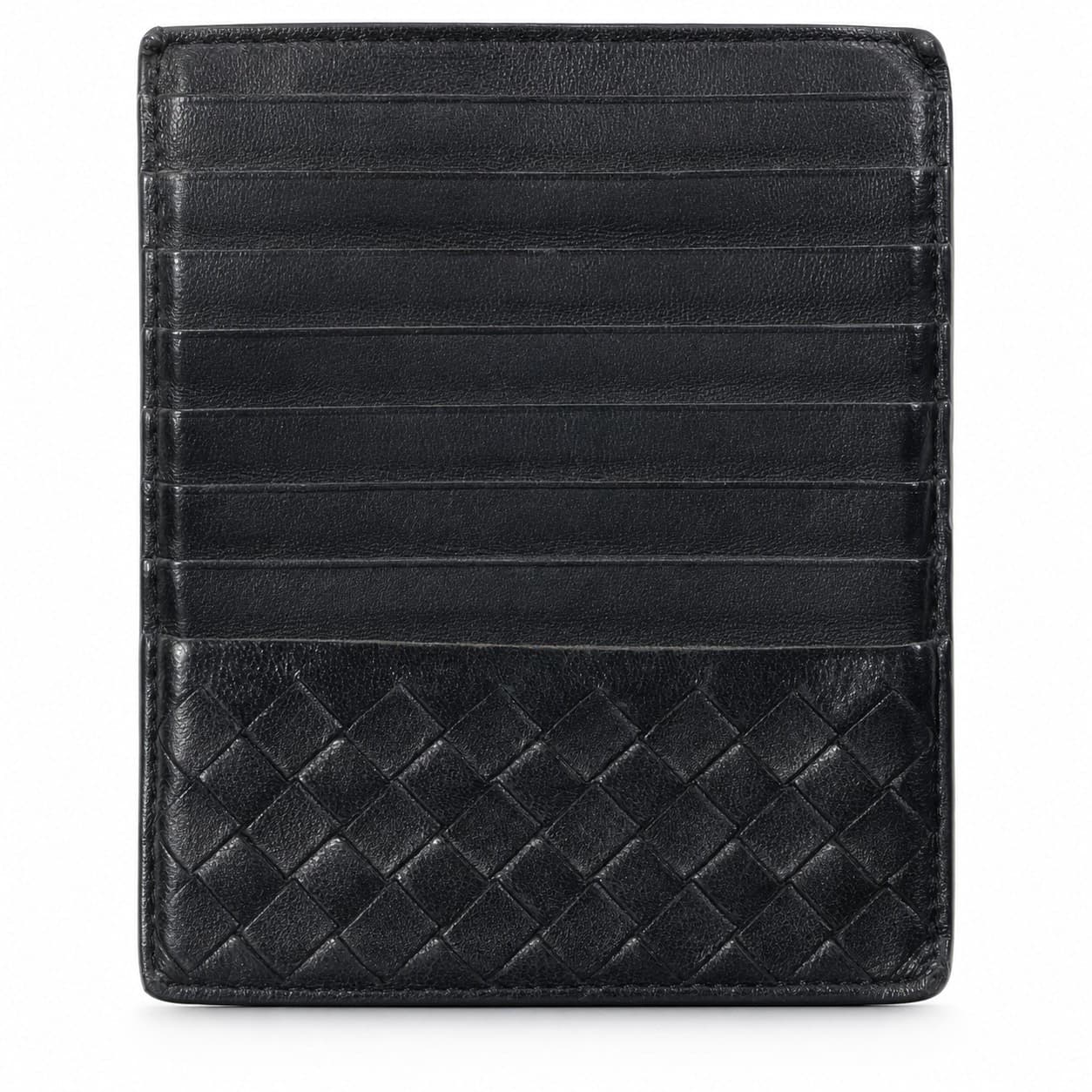 Bottega Veneta Intrecciato Black Leather Zip Card Case Wallet Holder