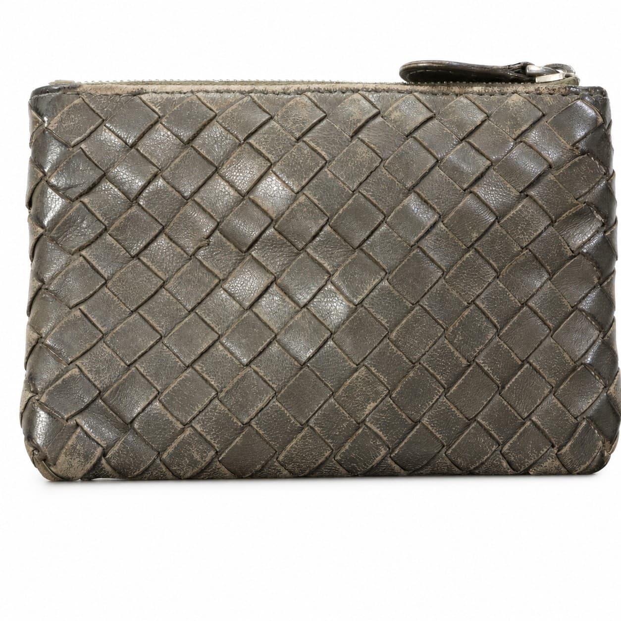 Bottega Veneta Intrecciato Woven Leather Zip Pouch Coin Purse Key Case Olive Green