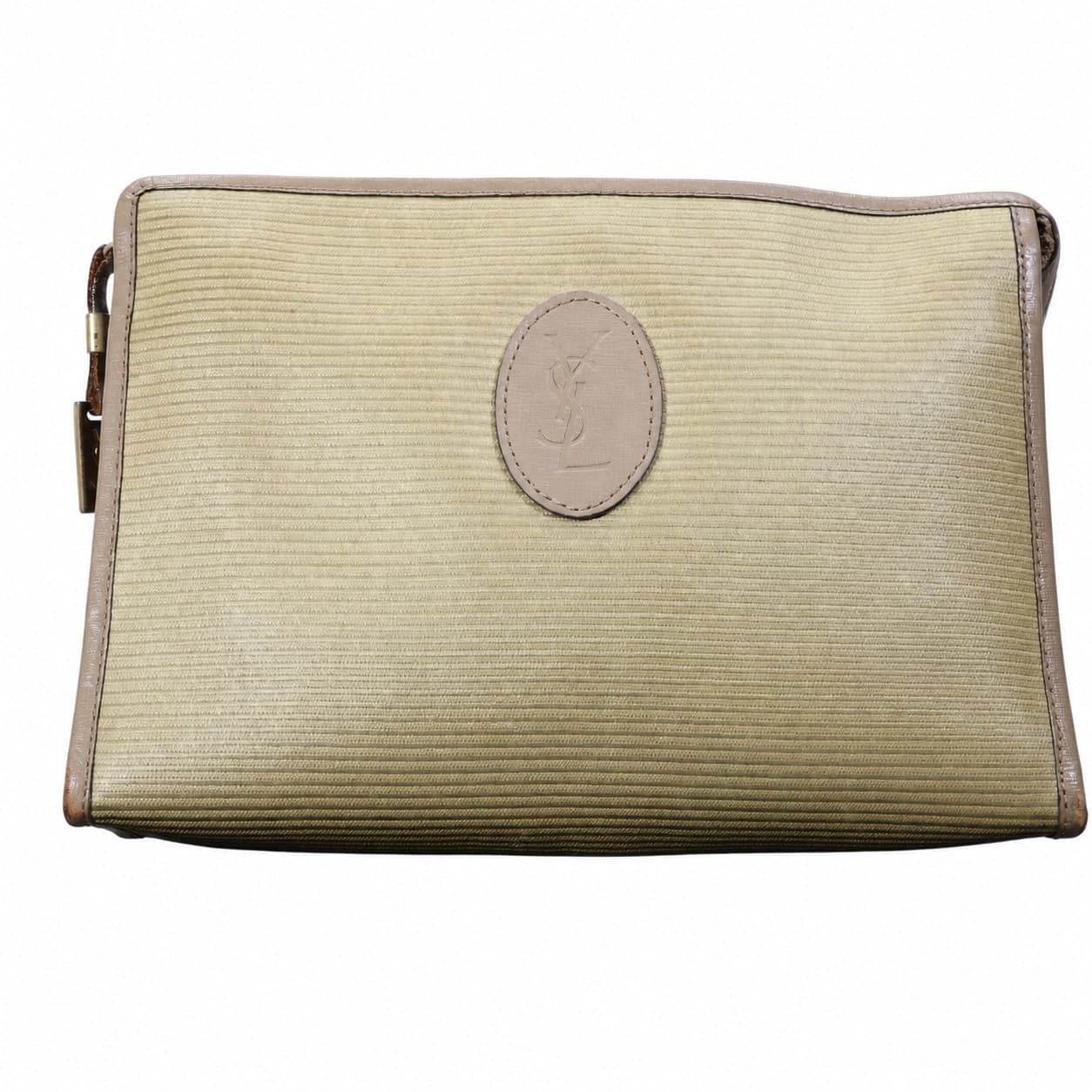 Yves Saint Laurent Ribbed Leather Shoulder Bag Handbag Purse Cream Beige