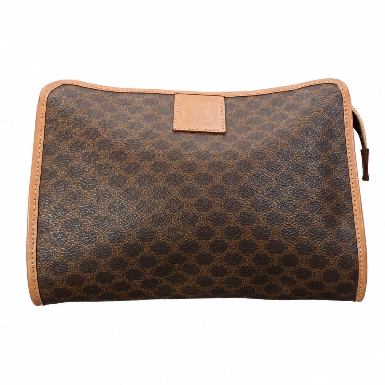 Céline Macadam Monogram Canvas Leather Clutch Pouch Purse Cosmetic Bag Brown