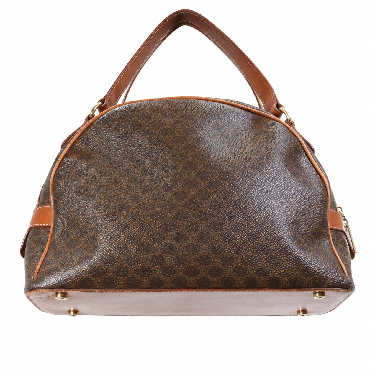 Céline Macadam Brown Canvas Leather Bowling Bag Handbag Purse Top Handle