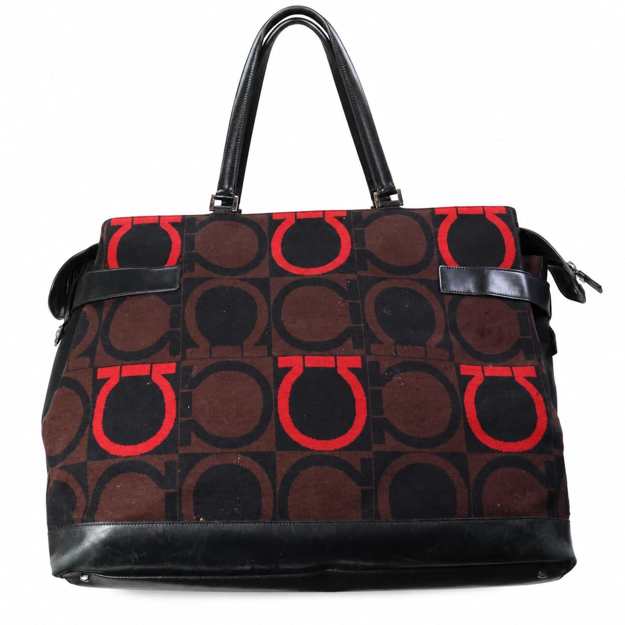 Salvatore Ferragamo Gancini Canvas Leather Satchel Shoulder Bag Handbag Purse