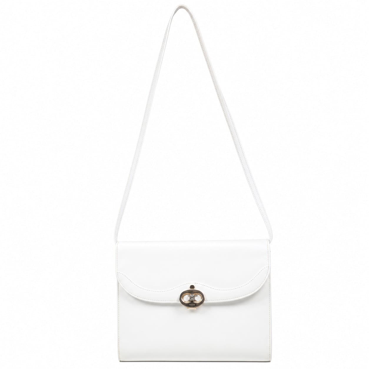 Céline White Leather Shoulder Bag Handbag Purse Turnlock Flap