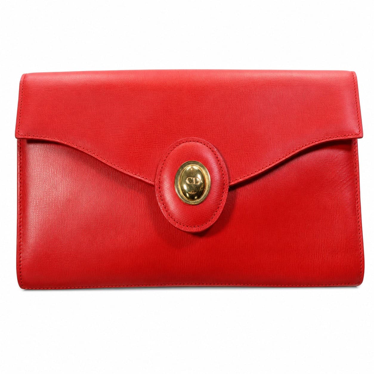 Christian Dior Red Leather Clutch Purse Handbag Bag Envelope CD Turnlock
