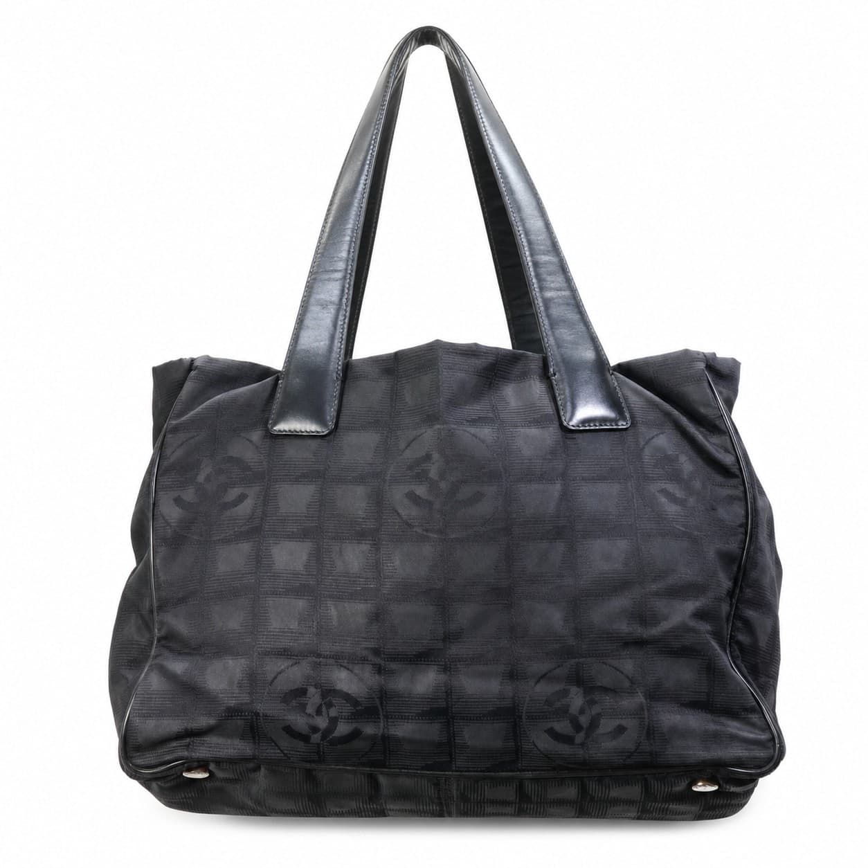 Chanel Travel Line Black Nylon Jacquard Tote Handbag Purse Bag Shoulder Bag