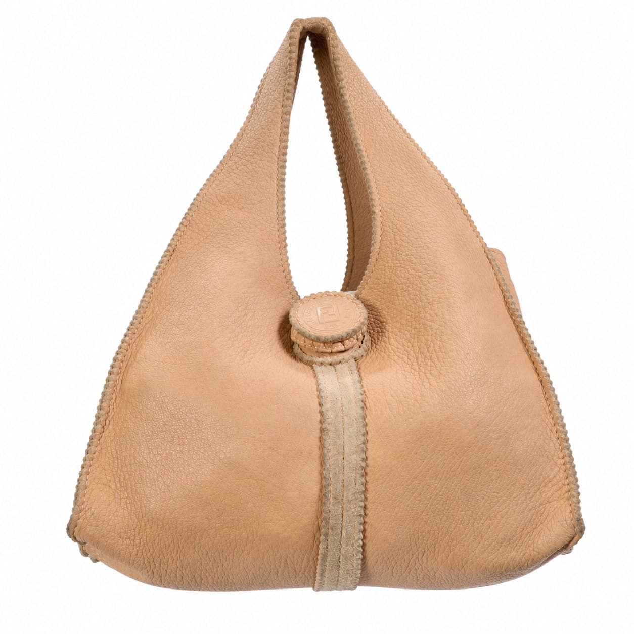 Fendi Tan Leather Hobo Shoulder Bag Purse Whipstitch Raw Edge Gold Hardware