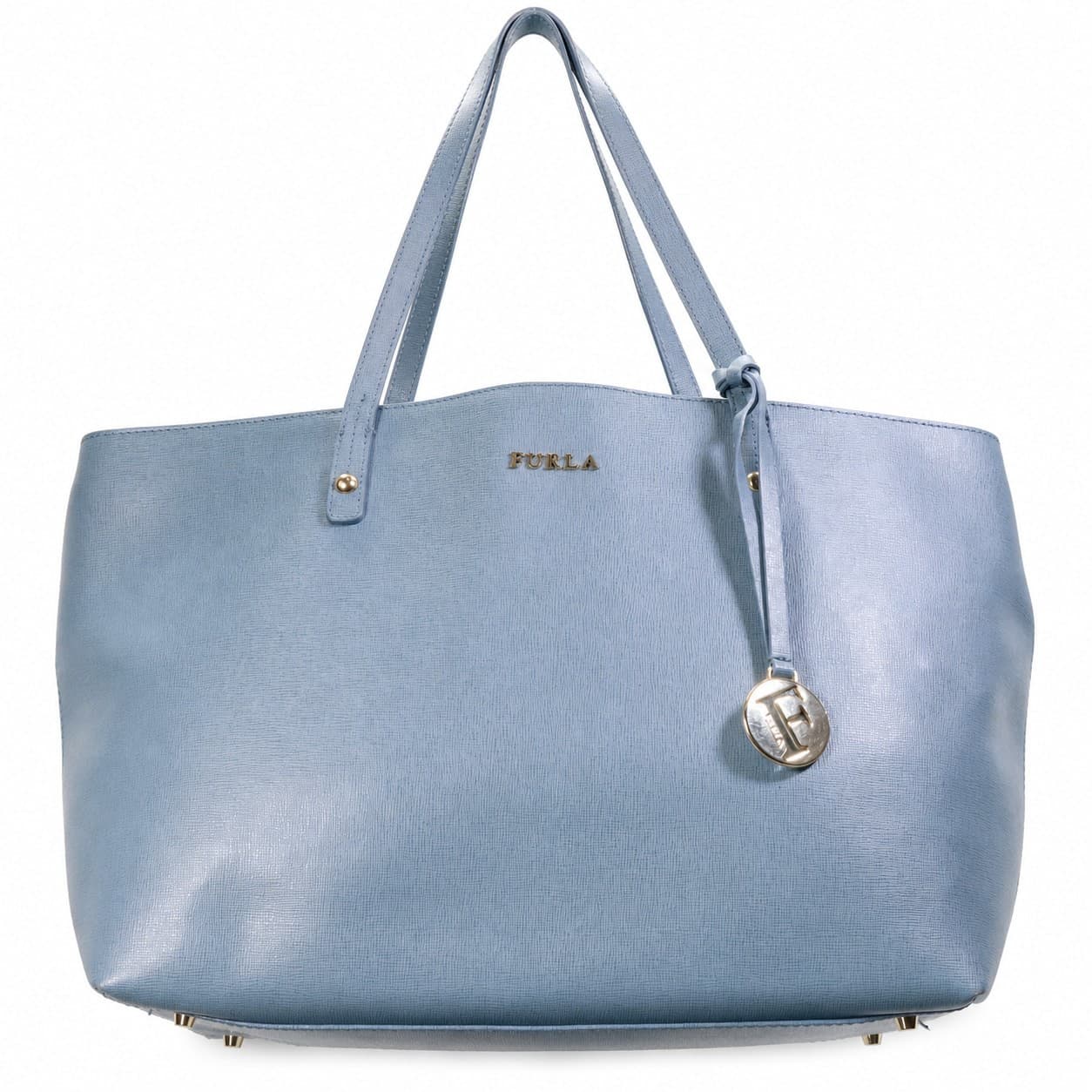 Furla Saffiano Leather Tote Handbag Purse Bag Blue