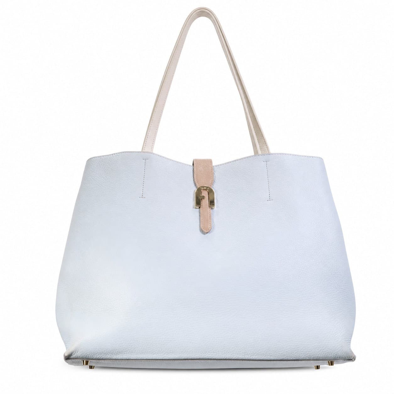 Furla Pebbled Leather Tote Shoulder Bag Handbag Purse Light Blue
