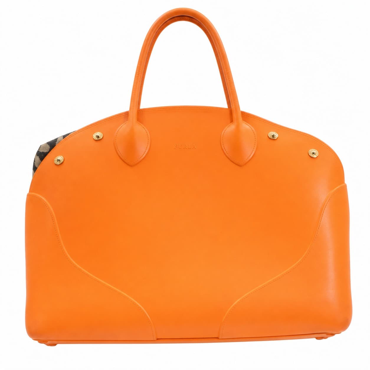 Furla Candy Bauletto Detachable Lining Satchel Handbag Purse Bag Orange Rubber Top Handle