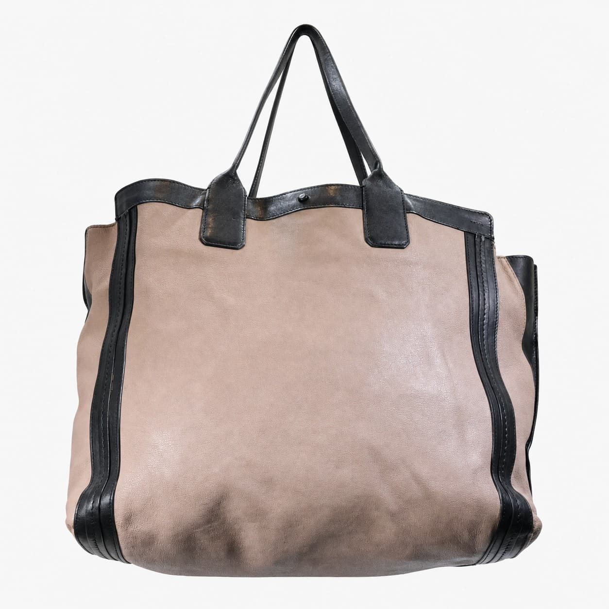 Chloé Two-Tone Beige Black Leather Tote Handbag Purse Bag Shoulder Bag