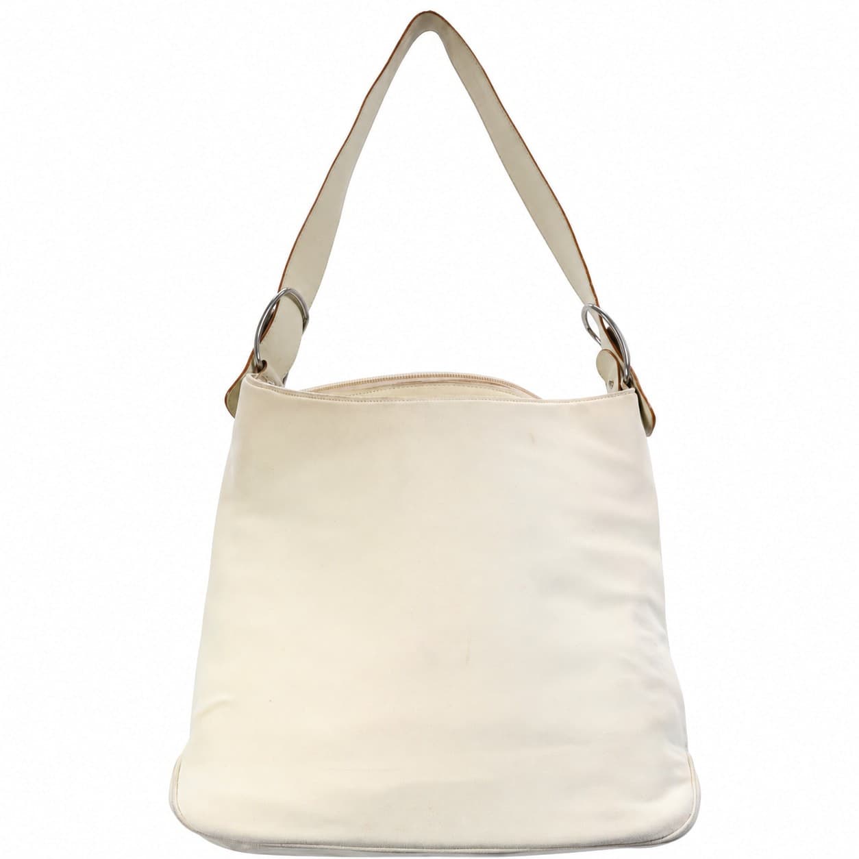 Salvatore Ferragamo Canvas Leather Shoulder Bag Handbag Purse Cream
