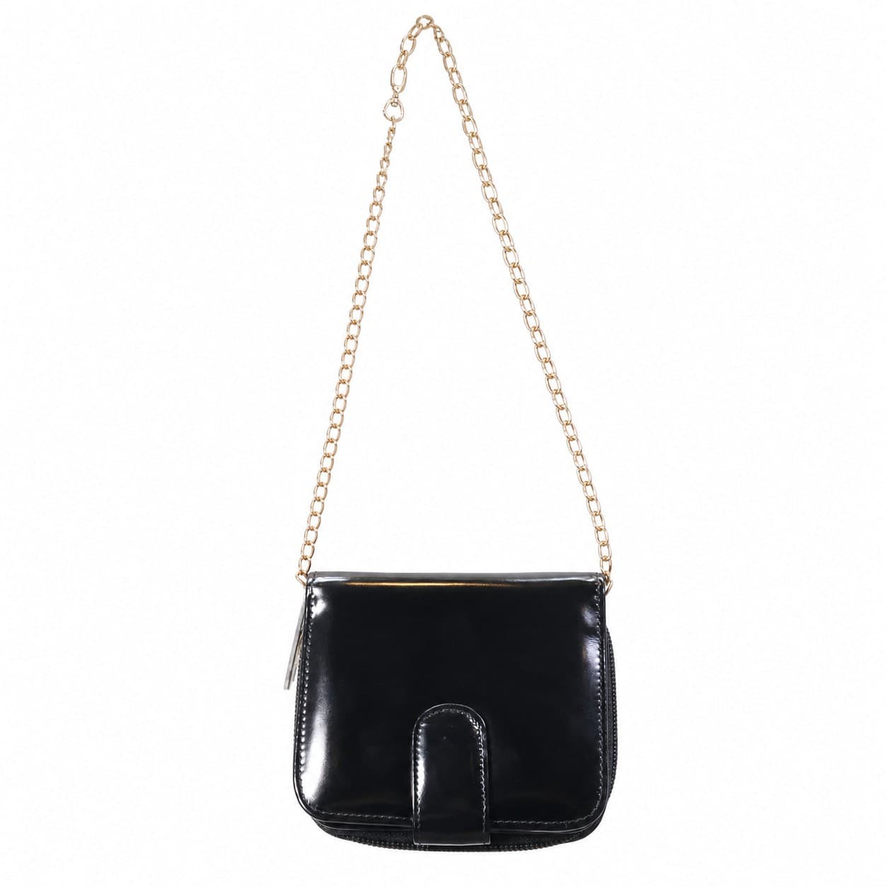 Salvatore Ferragamo Black Patent Leather Crossbody Shoulder Bag Handbag Purse Chain Strap