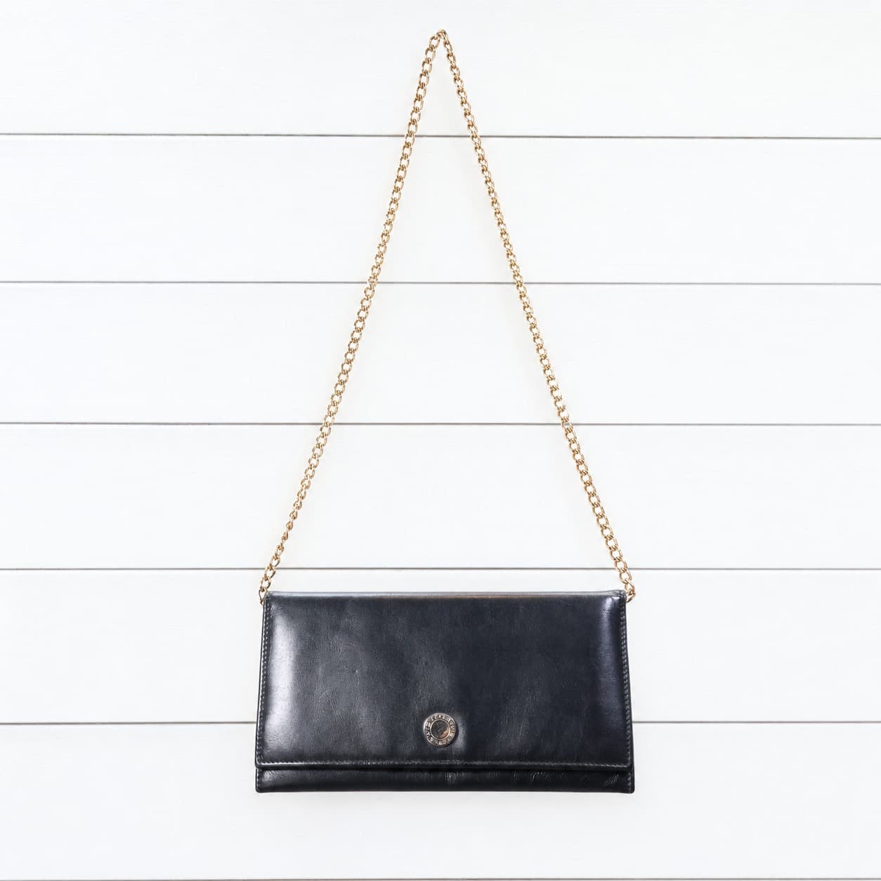 Bulgari Black Leather Wallet On Chain Crossbody Handbag Purse Bag