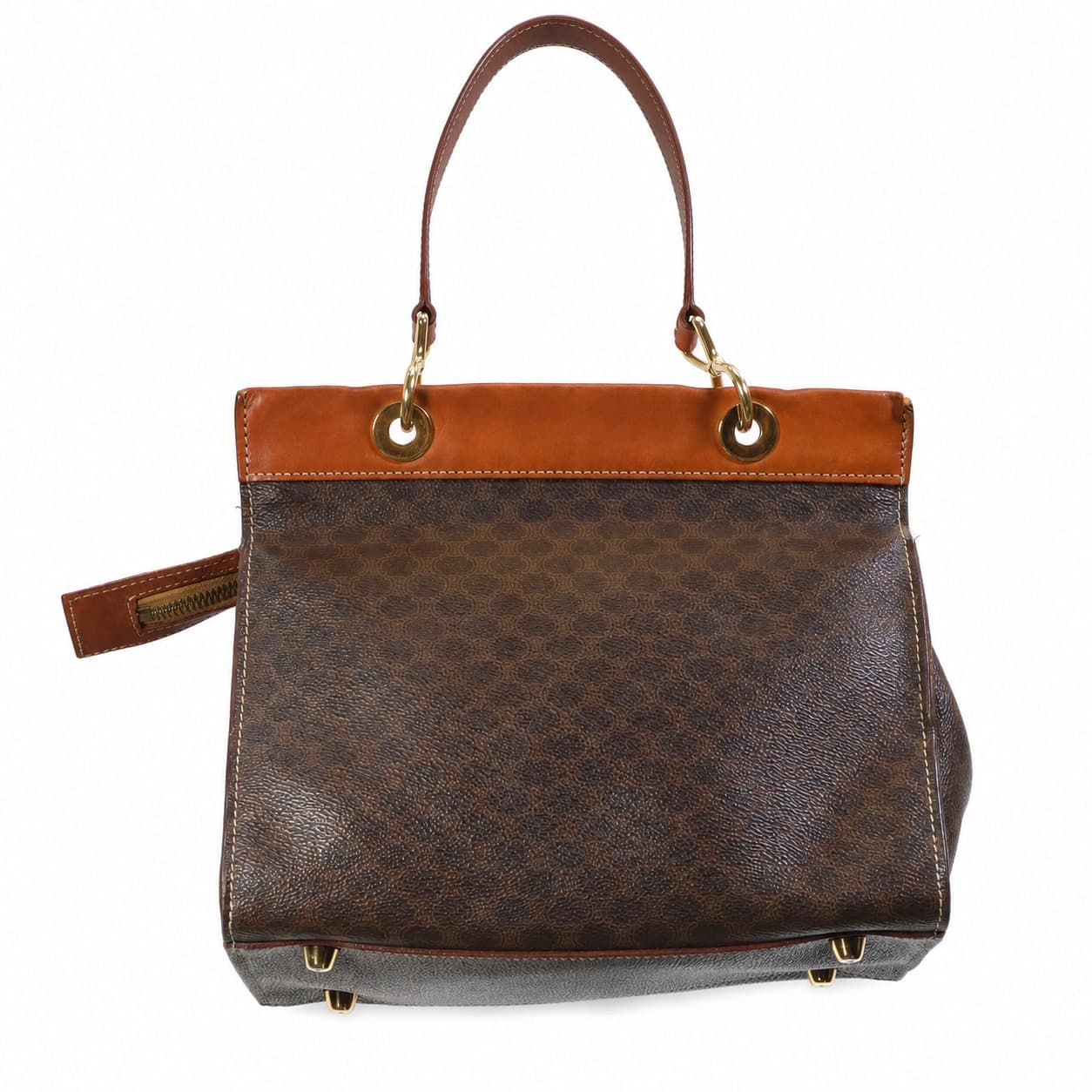 Céline Macadam Monogram Canvas Leather Brown Handbag Satchel Top Handle Bag