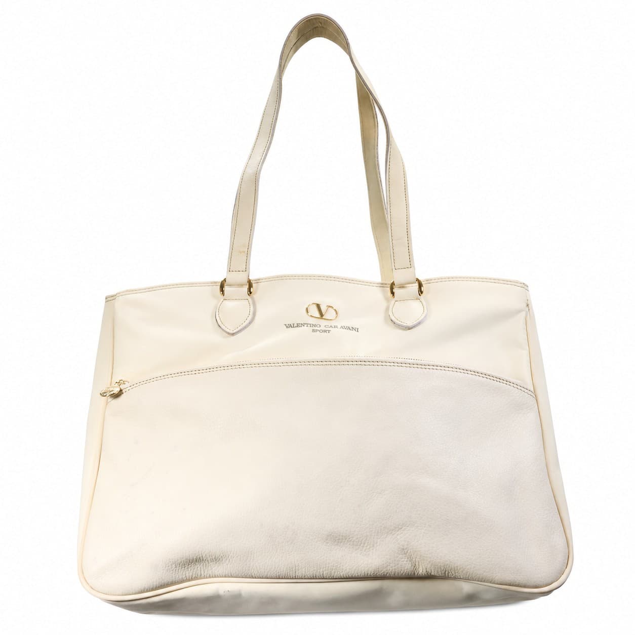 Valentino Garavani Sport Ivory Leather Tote Shoulder Bag Handbag Purse