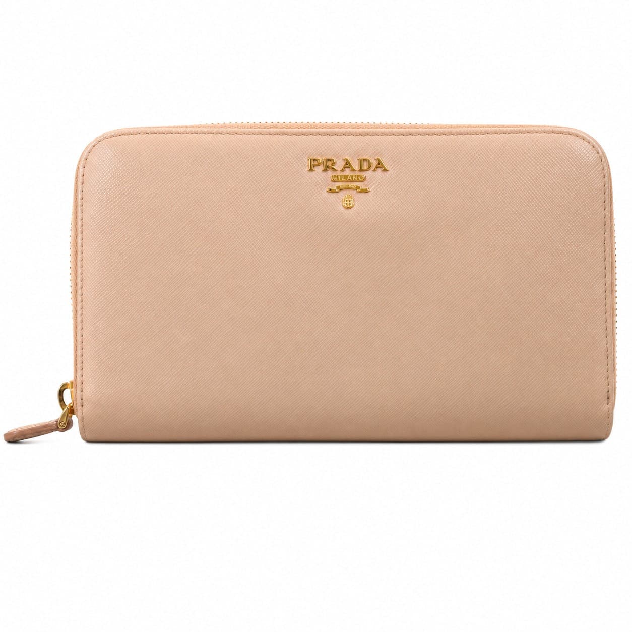 Prada Saffiano Leather Zip Around Continental Wallet Beige Cipria
