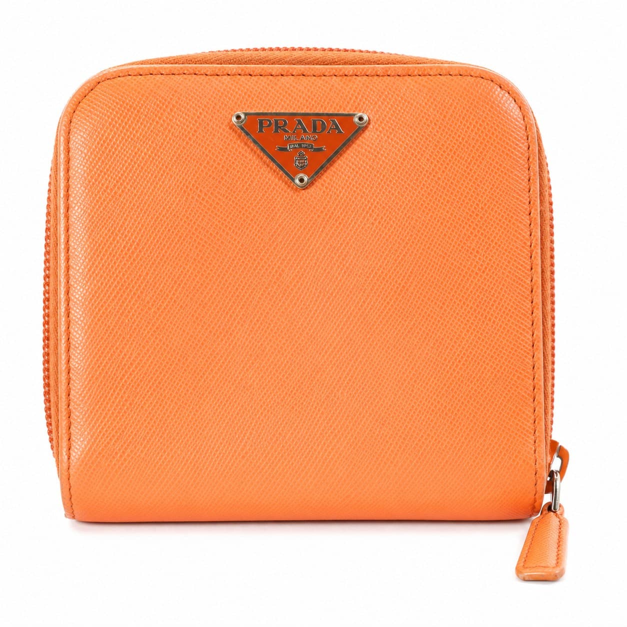 Prada Saffiano Leather Compact Bifold Wallet Orange