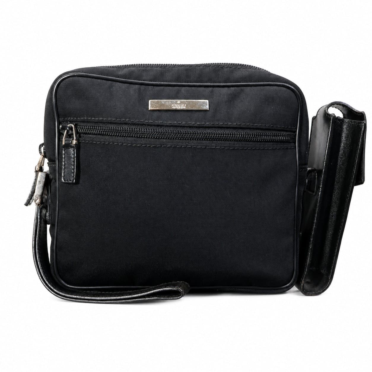 Gucci Black Nylon Canvas Leather Messenger Shoulder Bag Handbag Purse