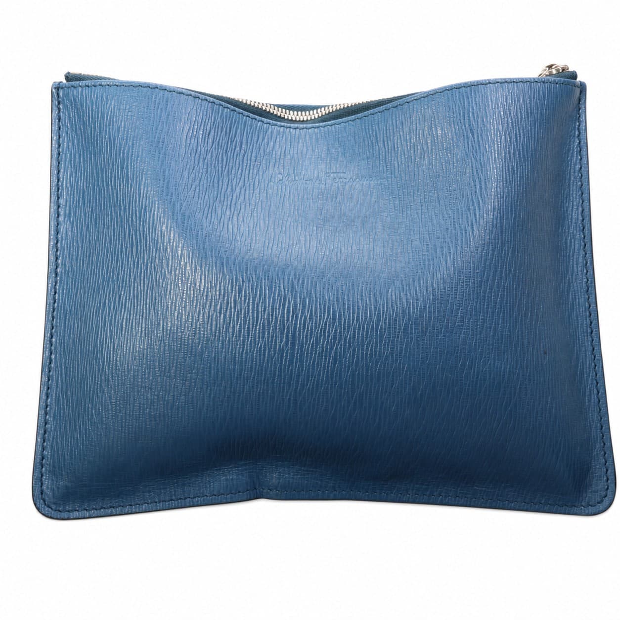 Salvatore Ferragamo Blue Leather Zip Clutch Pouch Handbag Purse Bag