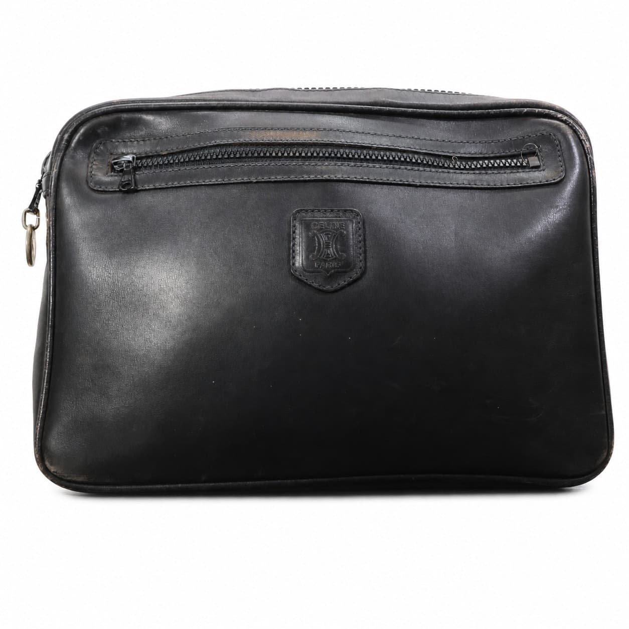 Céline Black Leather Clutch Bag Purse Pouch Cosmetic Case Italy