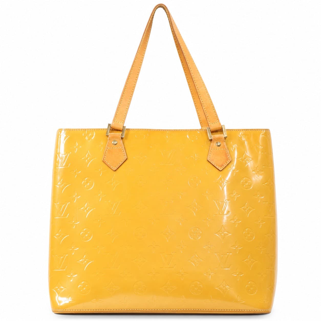 Louis Vuitton Vernis Houston Yellow Patent Leather Monogram Tote Handbag Purse
